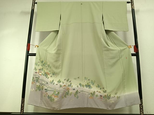 平和屋着物●本加賀友禅作家　浅野冨治男　訪問着　貝桶花鳥文　暈し染め　正絹　逸品　AABI1444fy