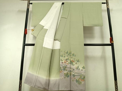 平和屋着物●本加賀友禅作家　浅野冨治男　訪問着　貝桶花鳥文　暈し染め　正絹　逸品　AABI1444fy