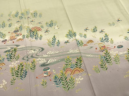 平和屋着物●本加賀友禅作家　浅野冨治男　訪問着　貝桶花鳥文　暈し染め　正絹　逸品　AABI1444fy