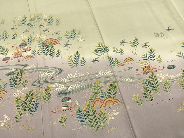 平和屋着物●本加賀友禅作家　浅野冨治男　訪問着　貝桶花鳥文　暈し染め　正絹　逸品　AABI1444fy