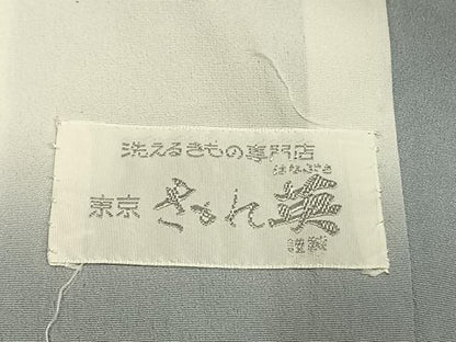 平和屋着物●洗える最高級着物　＜英＞はなぶさ謹製　色無地　網目地紋　灰黄緑色　洗える着物　AABI1445fy