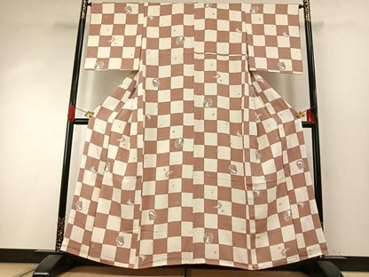 平和屋着物●上質な小紋　兎　市松文様　正絹　逸品　AABI1446fy