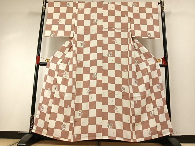 平和屋着物●上質な小紋　兎　市松文様　正絹　逸品　AABI1446fy