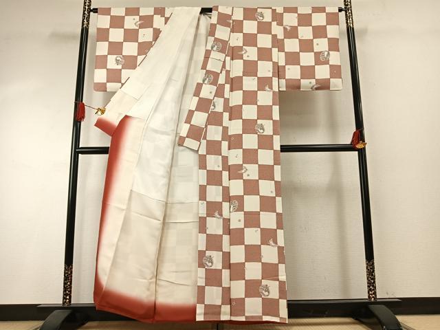 平和屋着物●上質な小紋　兎　市松文様　正絹　逸品　AABI1446fy