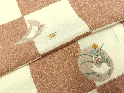 平和屋着物●上質な小紋　兎　市松文様　正絹　逸品　AABI1446fy
