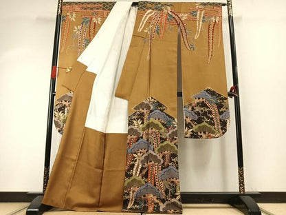 平和屋着物●豪華振袖　駒刺繍　枝松文　金彩　正絹　逸品　AABI1447fy
