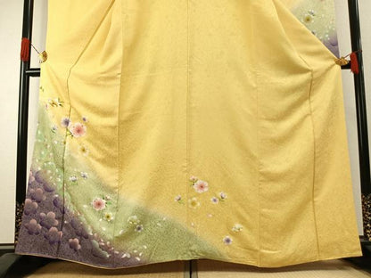 平和屋着物●豪華振袖　舞花文　暈し染め　正絹　逸品　AABI1448fy