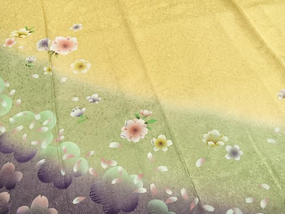 平和屋着物●豪華振袖　舞花文　暈し染め　正絹　逸品　AABI1448fy