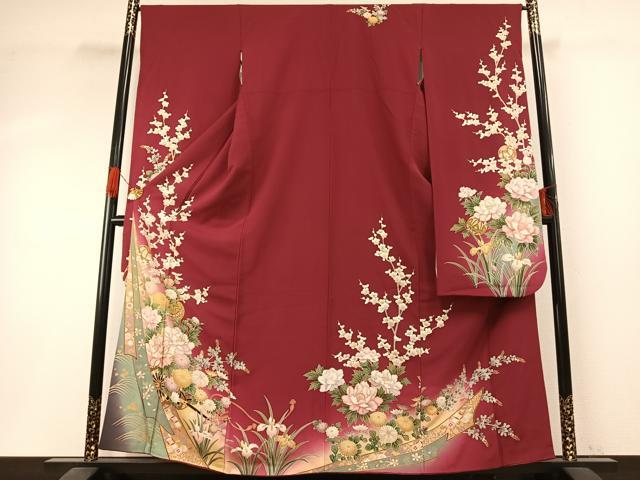 平和屋着物●豪華振袖　駒刺繍　草花毬文　暈し染め　金彩　正絹　逸品　AABI1450fy