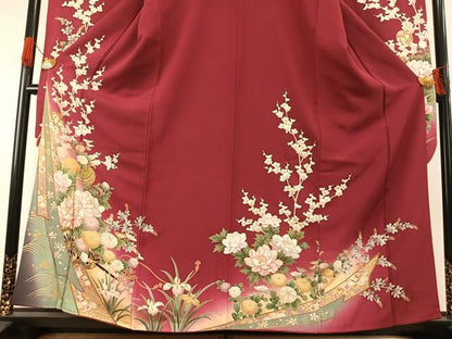 平和屋着物●豪華振袖　駒刺繍　草花毬文　暈し染め　金彩　正絹　逸品　AABI1450fy