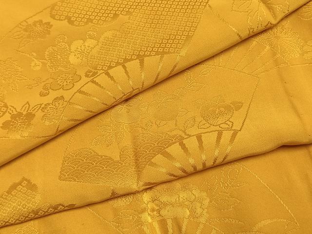 平和屋着物●振袖用長襦袢　無双仕立て　扇面花地紋　山吹色　半衿刺繍　正絹　逸品　AABI1451fy