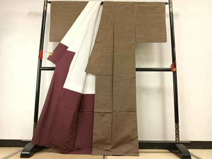 平和屋着物●信州紬　縞　証紙付き　正絹　逸品　未使用　AABI1452fy