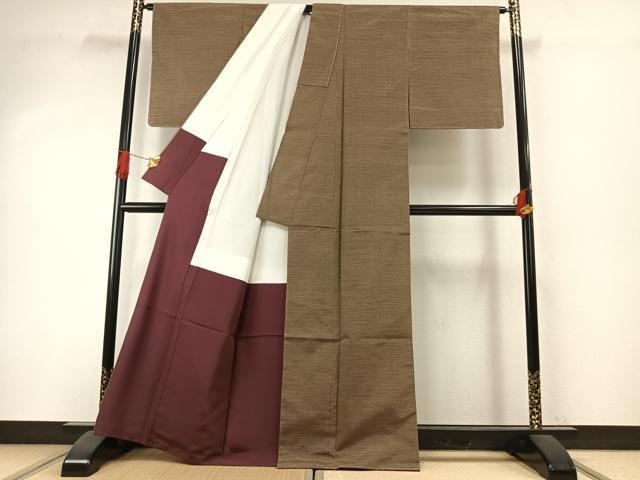 平和屋着物●信州紬　縞　証紙付き　正絹　逸品　未使用　AABI1452fy