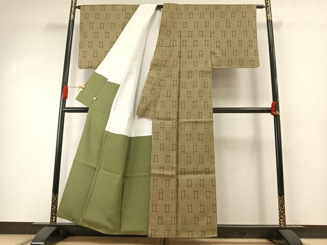 平和屋着物●上質な紬　草木染　井桁絣　反端付き　正絹　逸品　未使用　AABI1456fy