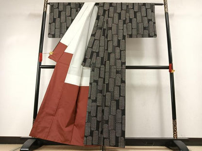 平和屋着物●本場大島紬　一元絣　短冊重ね文　正絹　逸品　未使用　AABI1459fy