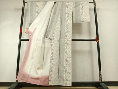 平和屋着物●本場大島紬　白大島　120亀甲　花間道　正絹　逸品　AABI1462fy