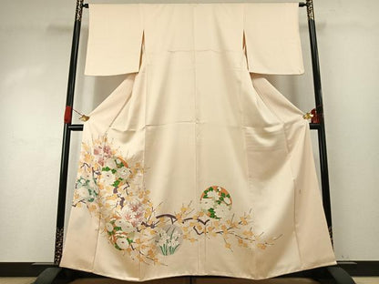 平和屋着物●訪問着　友禅　作家物　刺繍　花丸文　正絹　逸品　AABI1469fy