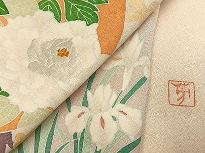 平和屋着物●訪問着　友禅　作家物　刺繍　花丸文　正絹　逸品　AABI1469fy