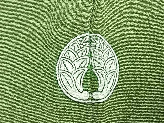 平和屋着物●喜多長蔵 萬葉染　色無地　若葉色　反端付き　正絹　逸品　AABI1471fy