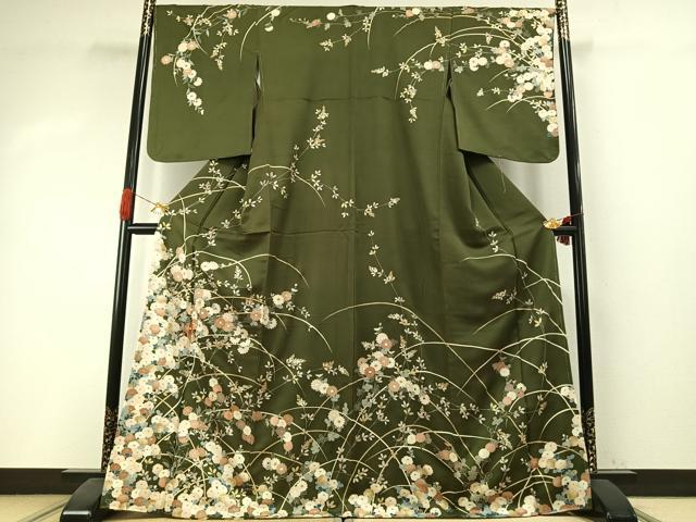 平和屋着物●訪問着　駒刺繍　草花文　金彩　正絹　逸品　未使用　AABI1474fy
