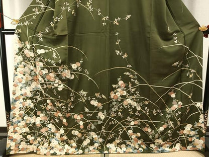 平和屋着物●訪問着　駒刺繍　草花文　金彩　正絹　逸品　未使用　AABI1474fy