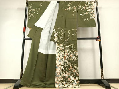 平和屋着物●訪問着　駒刺繍　草花文　金彩　正絹　逸品　未使用　AABI1474fy