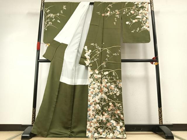 平和屋着物●訪問着　駒刺繍　草花文　金彩　正絹　逸品　未使用　AABI1474fy