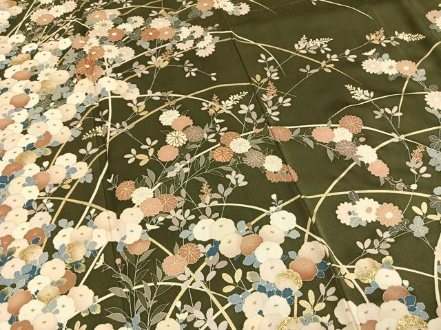 平和屋着物●訪問着　駒刺繍　草花文　金彩　正絹　逸品　未使用　AABI1474fy
