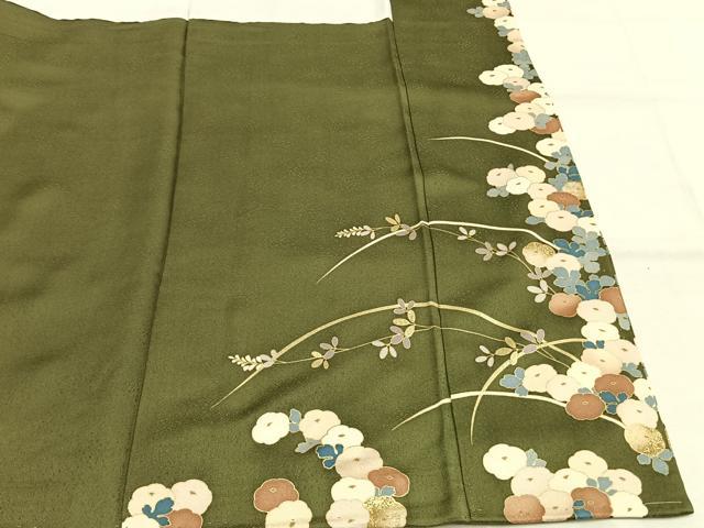 平和屋着物●訪問着　駒刺繍　草花文　金彩　正絹　逸品　未使用　AABI1474fy