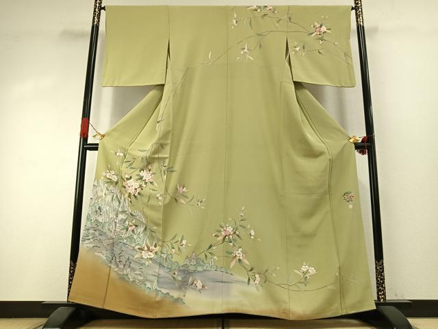 平和屋着物●訪問着　友禅　作家物　風景枝花文　暈し染め　正絹　逸品　AABI1475fy
