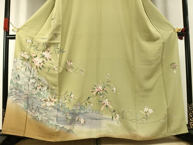 平和屋着物●訪問着　友禅　作家物　風景枝花文　暈し染め　正絹　逸品　AABI1475fy