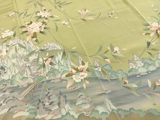 平和屋着物●訪問着　友禅　作家物　風景枝花文　暈し染め　正絹　逸品　AABI1475fy
