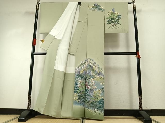 平和屋着物●高級染元　粋峰　林芳夫　京加賀友禅　訪問着　松竹梅　暈し染め　正絹　逸品　AABI1476fy