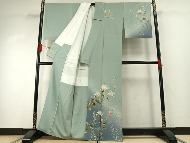 平和屋着物●訪問着　友禅　作家物　枝花文　暈し染め　金彩　正絹　逸品　未使用　AABI1477fy