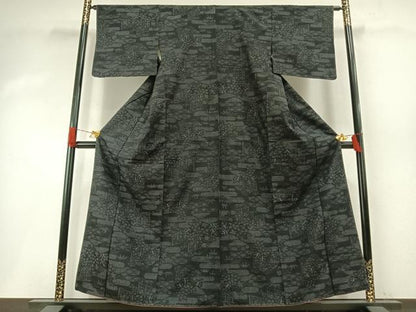 平和屋着物●結城紬　80亀甲　草花文　正絹　逸品　未使用　AABI1481fy