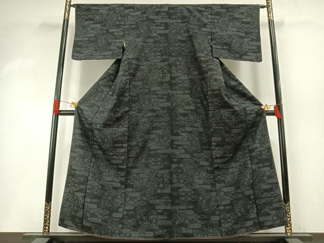 平和屋着物●結城紬　80亀甲　草花文　正絹　逸品　未使用　AABI1481fy