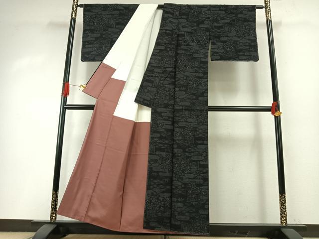 平和屋着物●結城紬　80亀甲　草花文　正絹　逸品　未使用　AABI1481fy