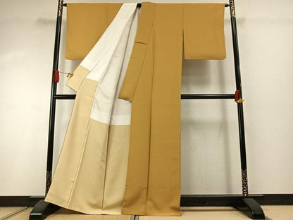 平和屋着物●加賀友禅の巨匠　初代　由水十久監修　色無地　黄朽葉色　正絹　逸品　AABI1486fy