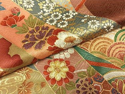 平和屋着物●紫綬褒章　巨匠『岩田専太郎』　振袖　駒刺繍　熨斗花鳥文　暈し染め　金彩　正絹　逸品　AABI1489fy