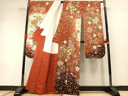 平和屋着物●豪華振袖　駒刺繍　花蝶文　暈し染め　金彩　正絹　逸品　AABI1492fy