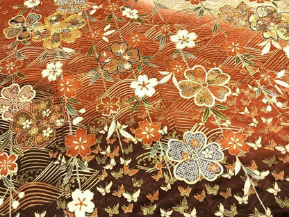 平和屋着物●豪華振袖　駒刺繍　花蝶文　暈し染め　金彩　正絹　逸品　AABI1492fy