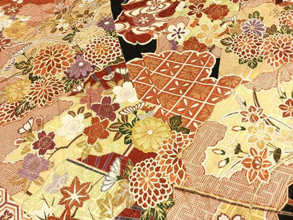 平和屋着物●豪華振袖　駒刺繍　草花文　金彩　正絹　逸品　未使用　AABI1493fy