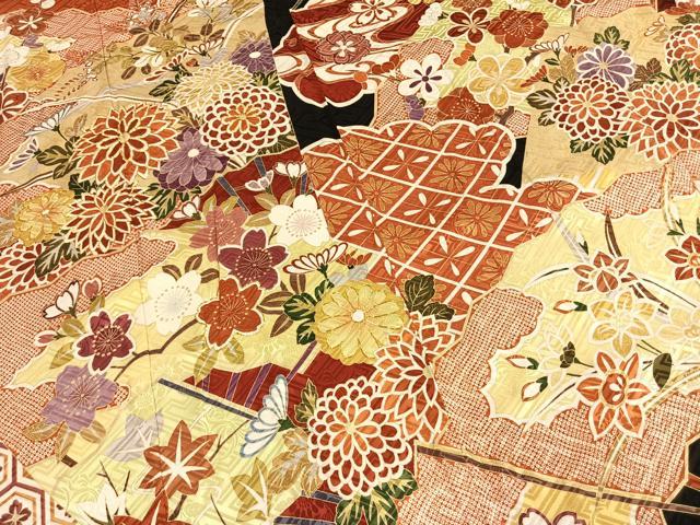 平和屋着物●豪華振袖　駒刺繍　草花文　金彩　正絹　逸品　未使用　AABI1493fy