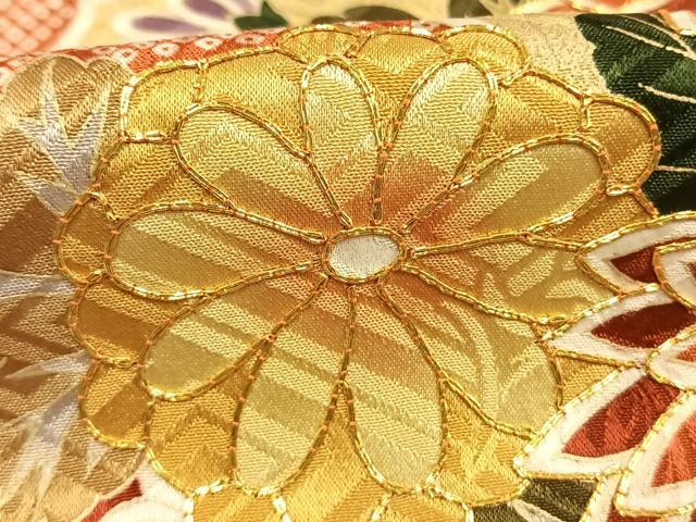 平和屋着物●豪華振袖　駒刺繍　草花文　金彩　正絹　逸品　未使用　AABI1493fy
