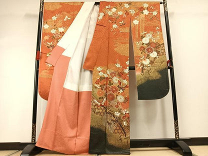 平和屋着物●豪華振袖　駒刺繍　花蝶文　暈し染め　金彩　正絹　逸品　AABI1495fy