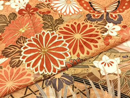平和屋着物●豪華振袖　駒刺繍　花蝶文　暈し染め　金彩　正絹　逸品　AABI1495fy