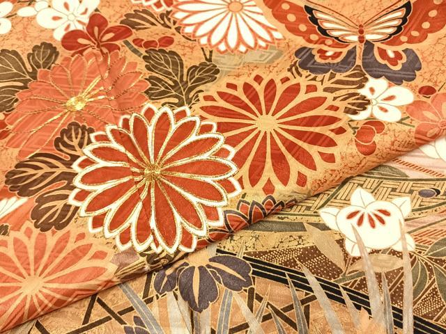 平和屋着物●豪華振袖　駒刺繍　花蝶文　暈し染め　金彩　正絹　逸品　AABI1495fy