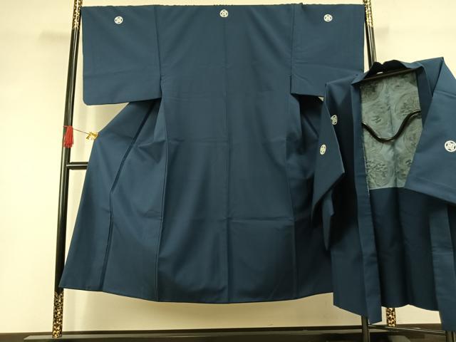 平和屋着物●男性　色紋付・羽織セット　青藍色　正絹　逸品　AABI1499fy