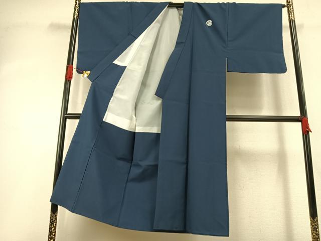 平和屋着物●男性　色紋付・羽織セット　青藍色　正絹　逸品　AABI1499fy