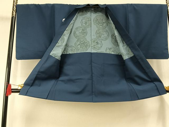 平和屋着物●男性　色紋付・羽織セット　青藍色　正絹　逸品　AABI1499fy